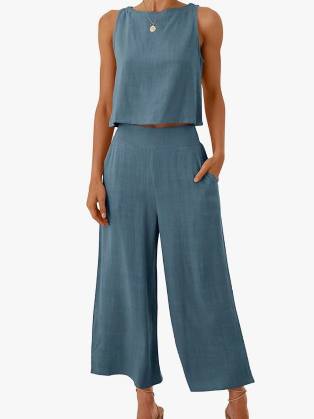 ANRABESS Women's Summer Linen Lounge Beach Travel Crop Top